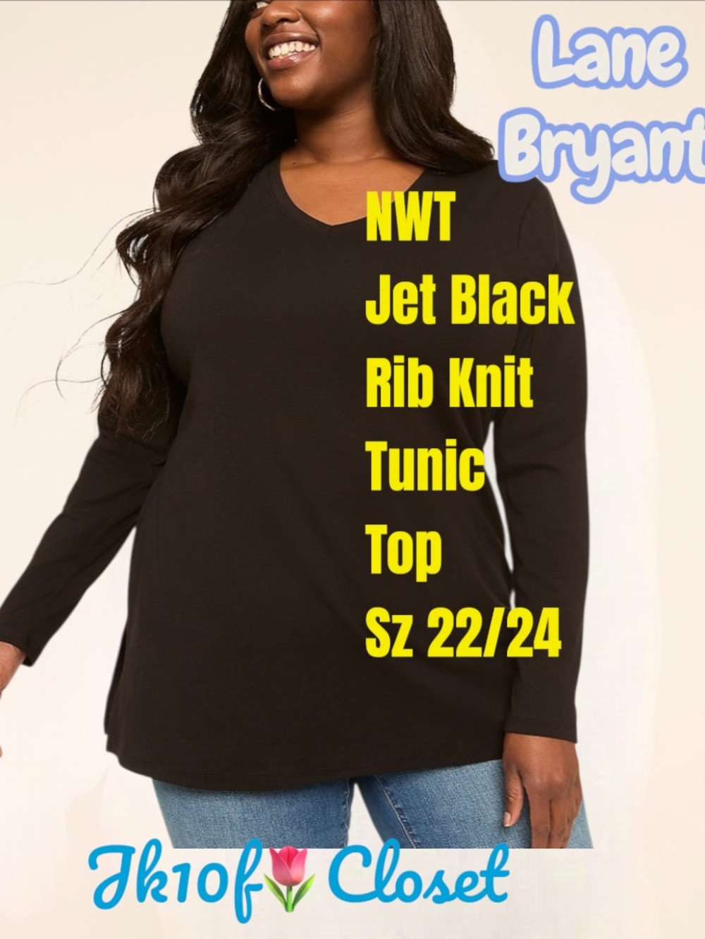 LOWEST🌺NWT LANE BRYANT Sz 22/24 Jet Black Rib Knit Pullover Tunic Top